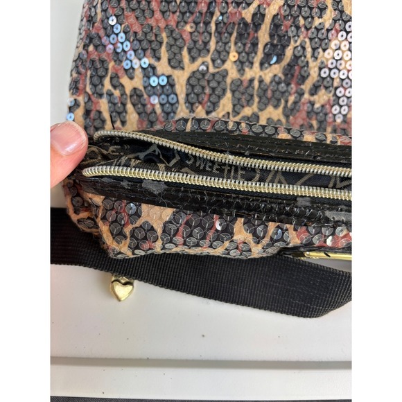 Betsey Johnson Leopard Print Sequin Crossbody Bag Gold Hardware Brown Black - Picture 7 of 11